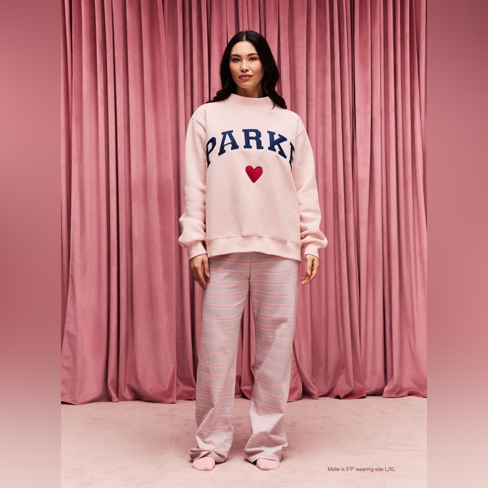 Parke Heart Varsity Mockneck Peony Pink Denim Valentines Day Limited Edition L